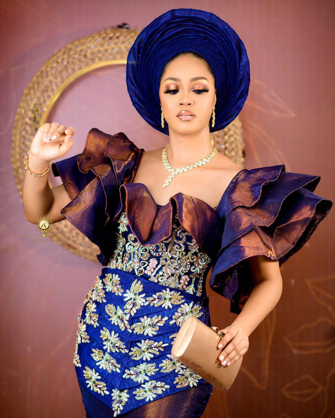 Golden Sparkles: Majestic blue Yoruba Traditional Bridal Beauty